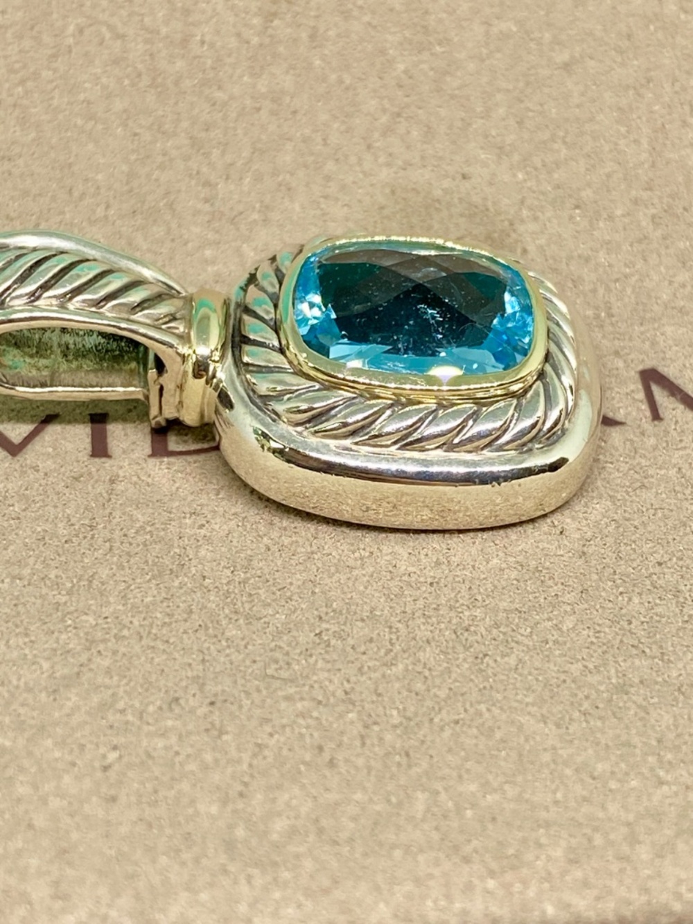 David Yurman Large  Albion Blue Topaz Enhancer 14K Gold Sterling Silver - Picture 4 of 7